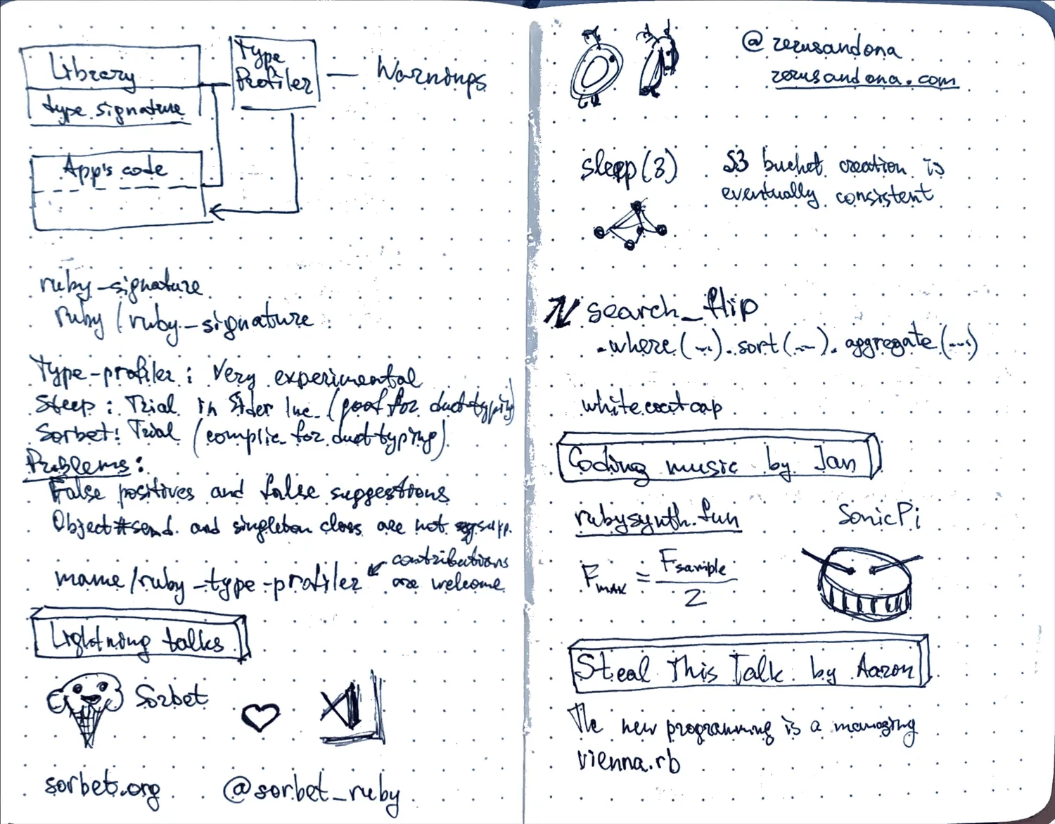 Photo of a page from Dima's notebook with notes about EuRuKo talks